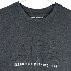 American Rag Mens T-Shirt Small Charcoal Grey Embossed Graphic NYC USA Tee